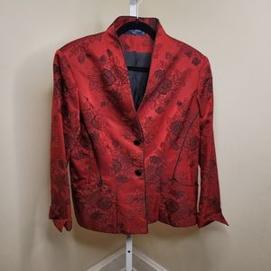 Ornel' Soie Paris France Red & Black Floral Wool Silk Blend Blazer